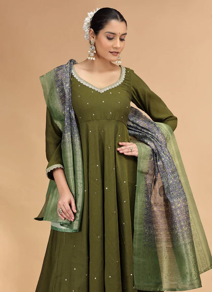 Chhap Green Colour Chiffon Hand Work Salwar Suit