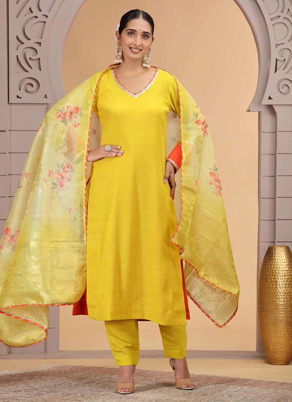 Chhap Yellow Colour Chiffon Hand Work Salwar Suit
