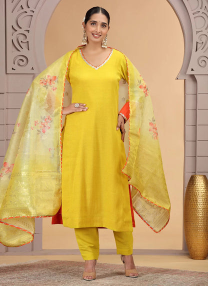 Chhap Yellow Colour Chiffon Hand Work Salwar Suit