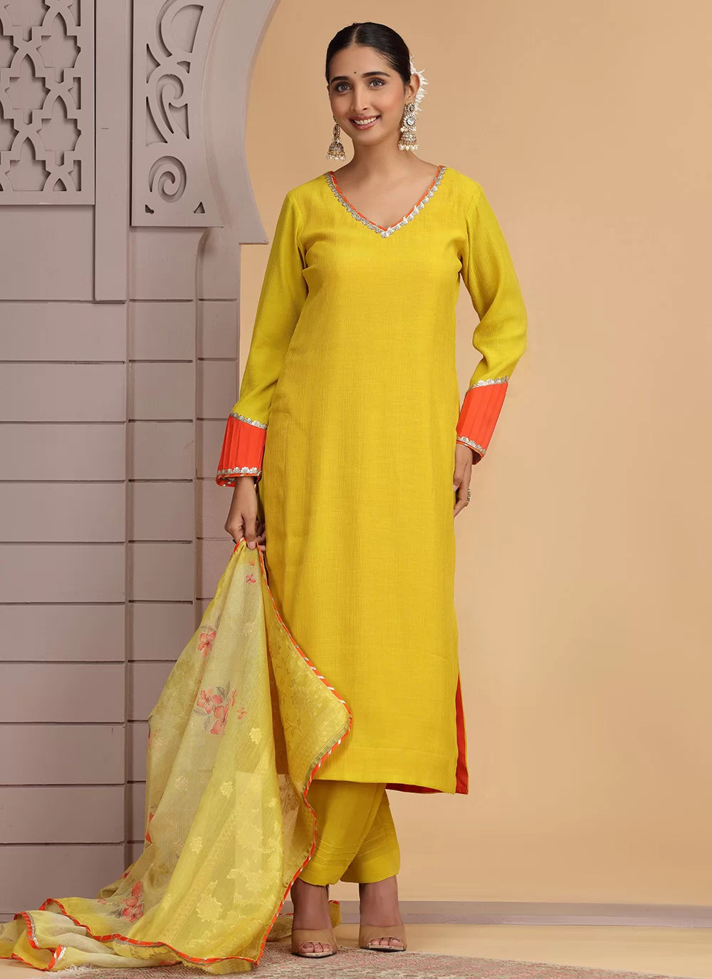 Chhap Yellow Colour Chiffon Hand Work Salwar Suit
