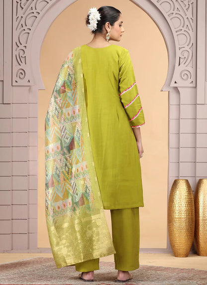 Chhap Mehendi Yellow Colour Chiffon Embroidery Salwar Suit