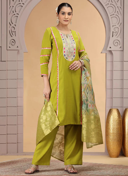 Chhap Mehendi Yellow Colour Chiffon Embroidery Salwar Suit