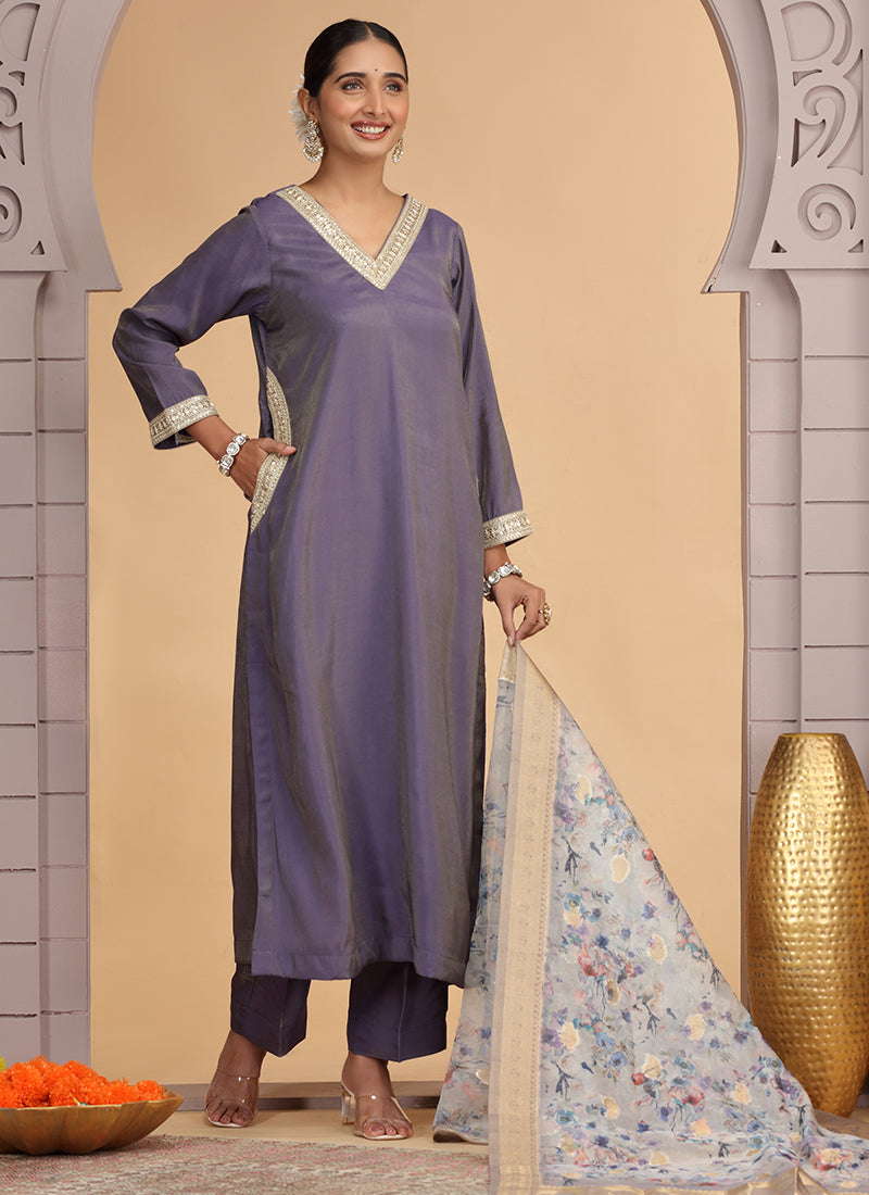 Chhap Purple Colour Chiffon Embroidery Salwar Suit