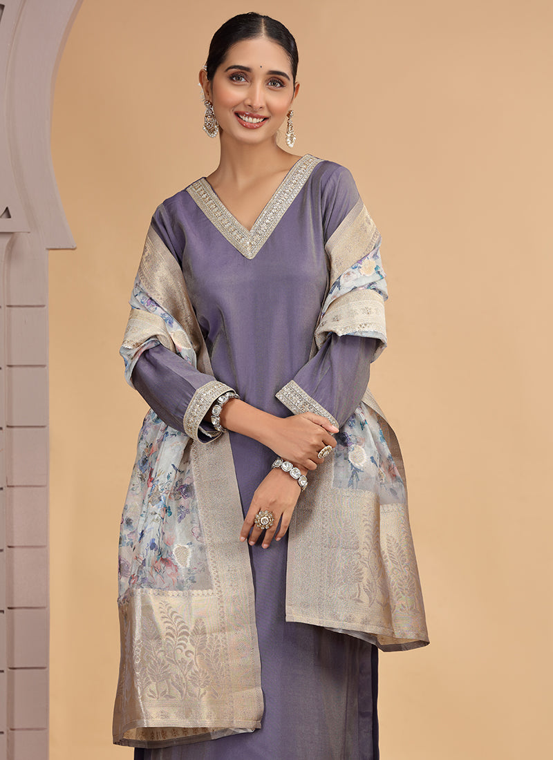 Chhap Purple Colour Chiffon Embroidery Salwar Suit