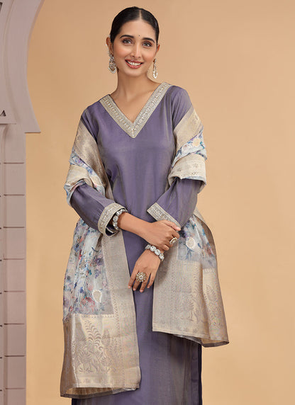 Chhap Purple Colour Chiffon Embroidery Salwar Suit