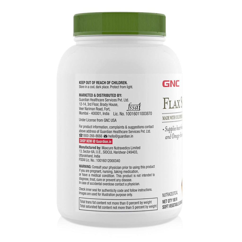 GNC Flax Seed Oil Vegetarian Capsules 1000 mg - 180 Tabs