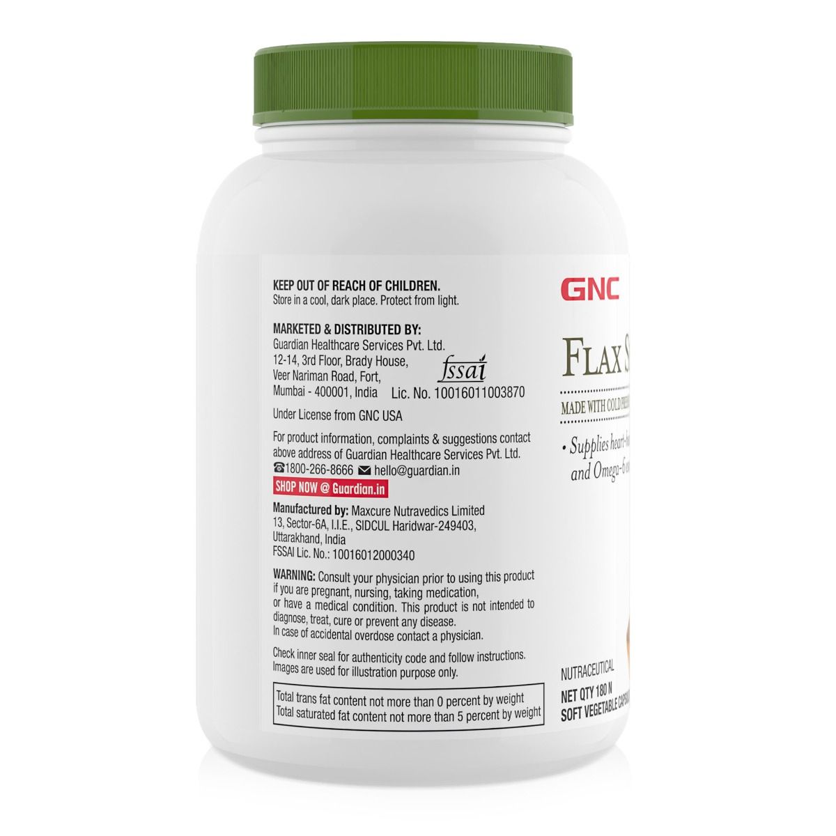 GNC Flax Seed Oil Vegetarian Capsules 1000 mg - 180 Tabs