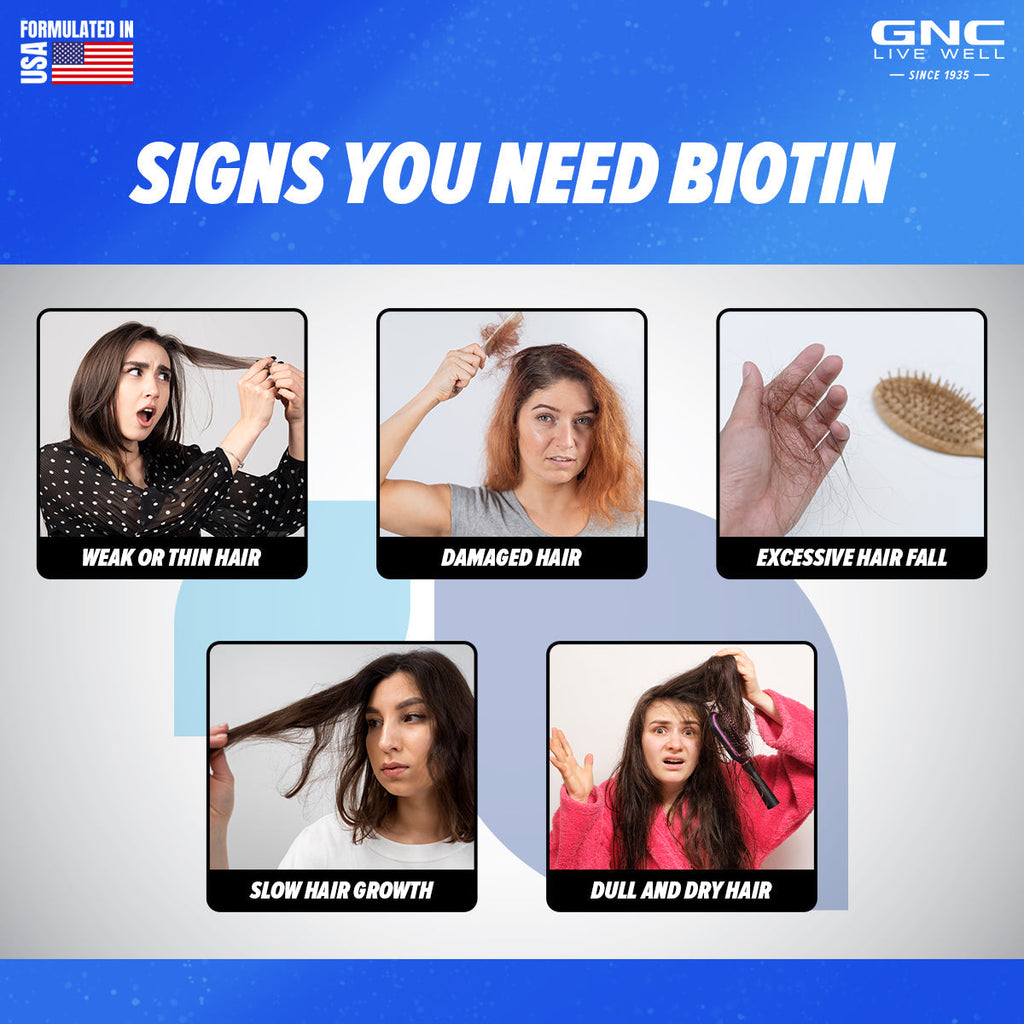 GNC Biotin 10,000mcg  Reduces Hair Fall & Promotes New Hair Growth - 30 tabs