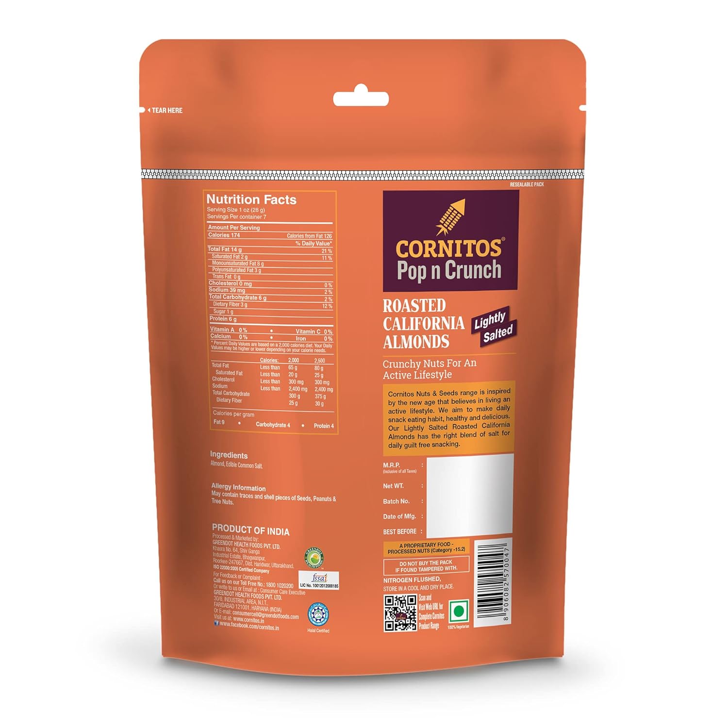 Cornitos Roasted Almonds Lightly Salted - 200g