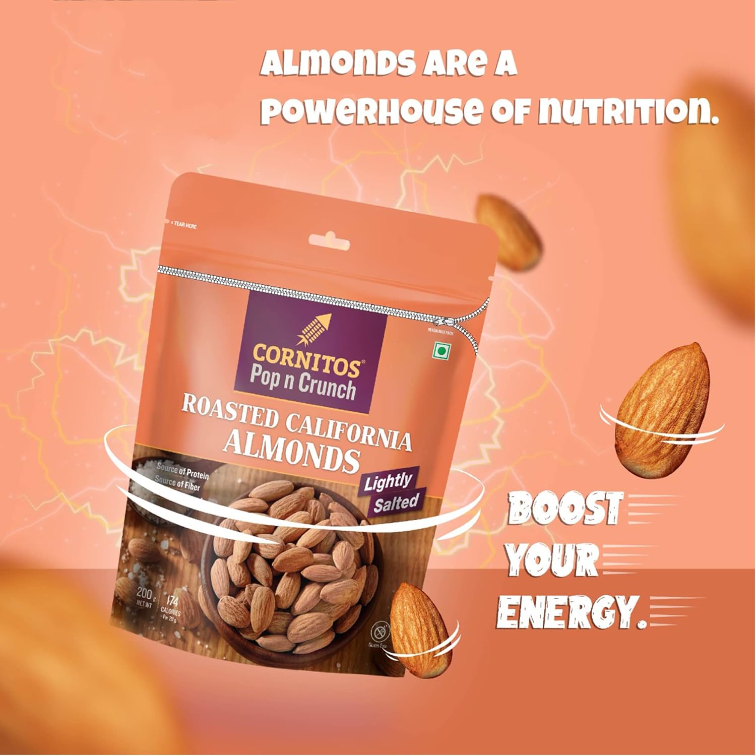 Cornitos Roasted Almonds Lightly Salted - 200g