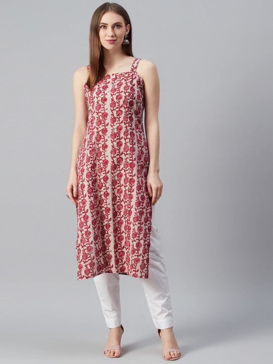 Anayna Women Pink & Magenta Printed Strappy Straight Kurta