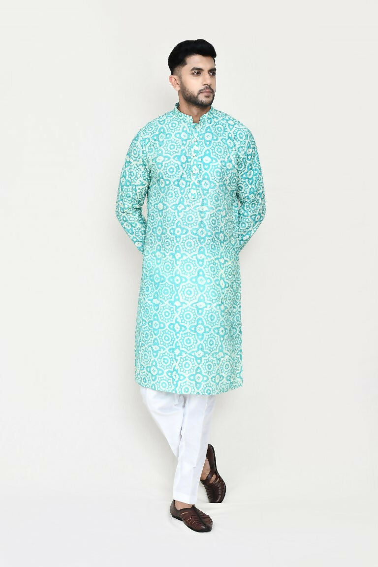 Joban Fashion Blue Colored Rayon Fabric Kurta With Straight Fit Pant