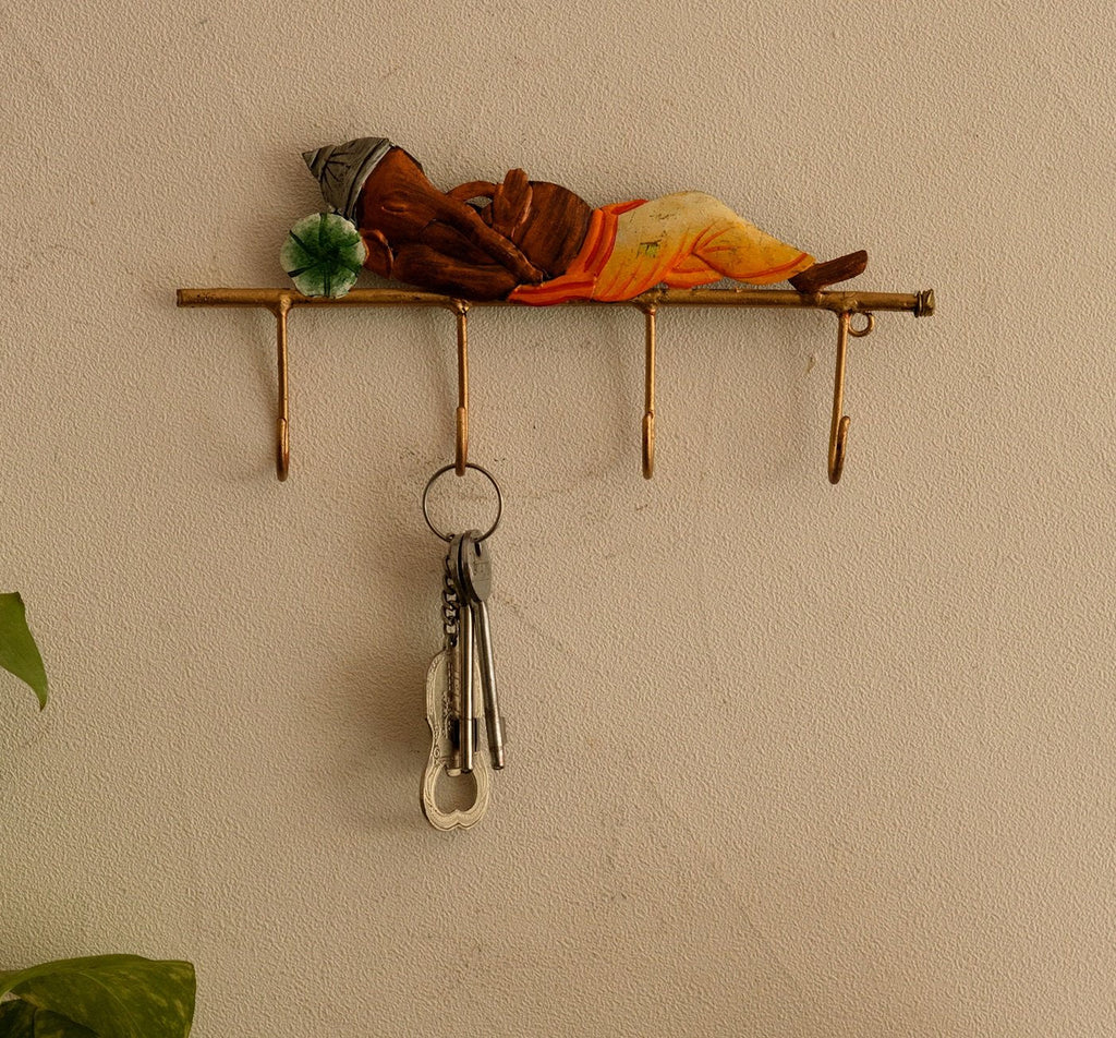 Ecraftindia Lord Ganesha Resting Wrought Iron Key Holder