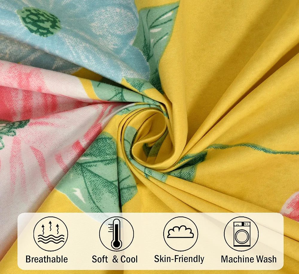 Fresh From Loom Hypoallergenic King Size Floral Print Bedsheet Set 240 TC Includes 2 Pillow Covers Daisy-Yellow