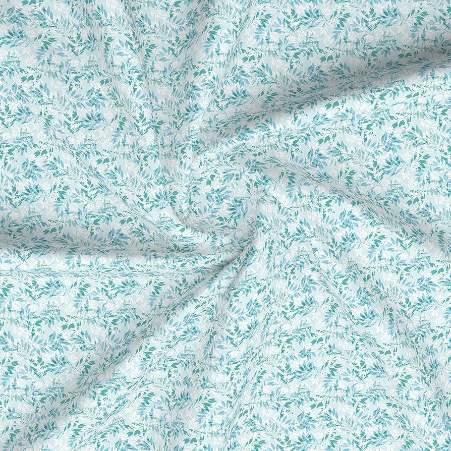 Layers Lumina Floret Cotton Bedsheet Set for All Seasons Lightweight 144 TC Queen Size Aqua