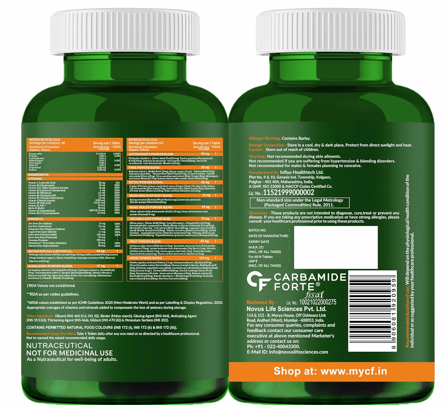 Carbamide Forte Plant Based Multivitamin Tablets for Men & Women for Immunity, Energy & Detox with 82 Ingredients like Superfoods, Greens, Vegetables, Fruits & Herbs Supplement Ã¢â‚¬â€œ 60 Veg Tablets