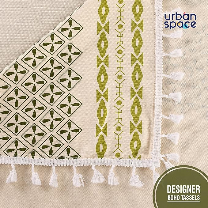 Urban Space Cotton Dining Table Cover 6 Seater Printed Cotton Table Cloth Colour G Border Green