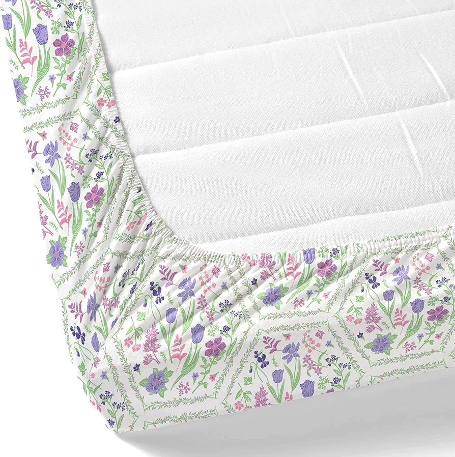 Dreamscape Cotton King Fitted Bedsheet with 2 Pillow Covers Orchid Bloom