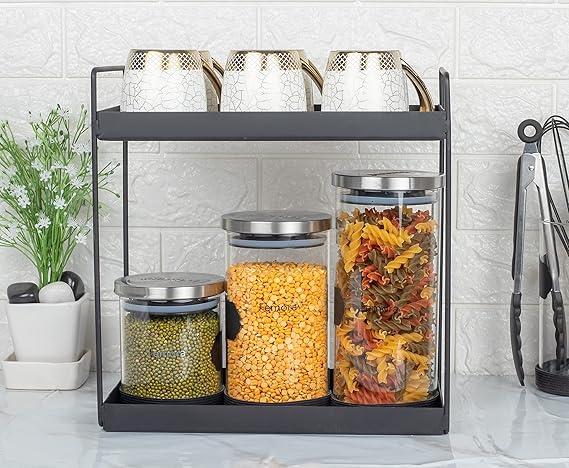 Femora Kitchen Storage Jars Borosilicate Glass With Silicon Bottom Air Tight Jar | 500 Ml | 900 Ml | 1300 Ml | Pack of 3