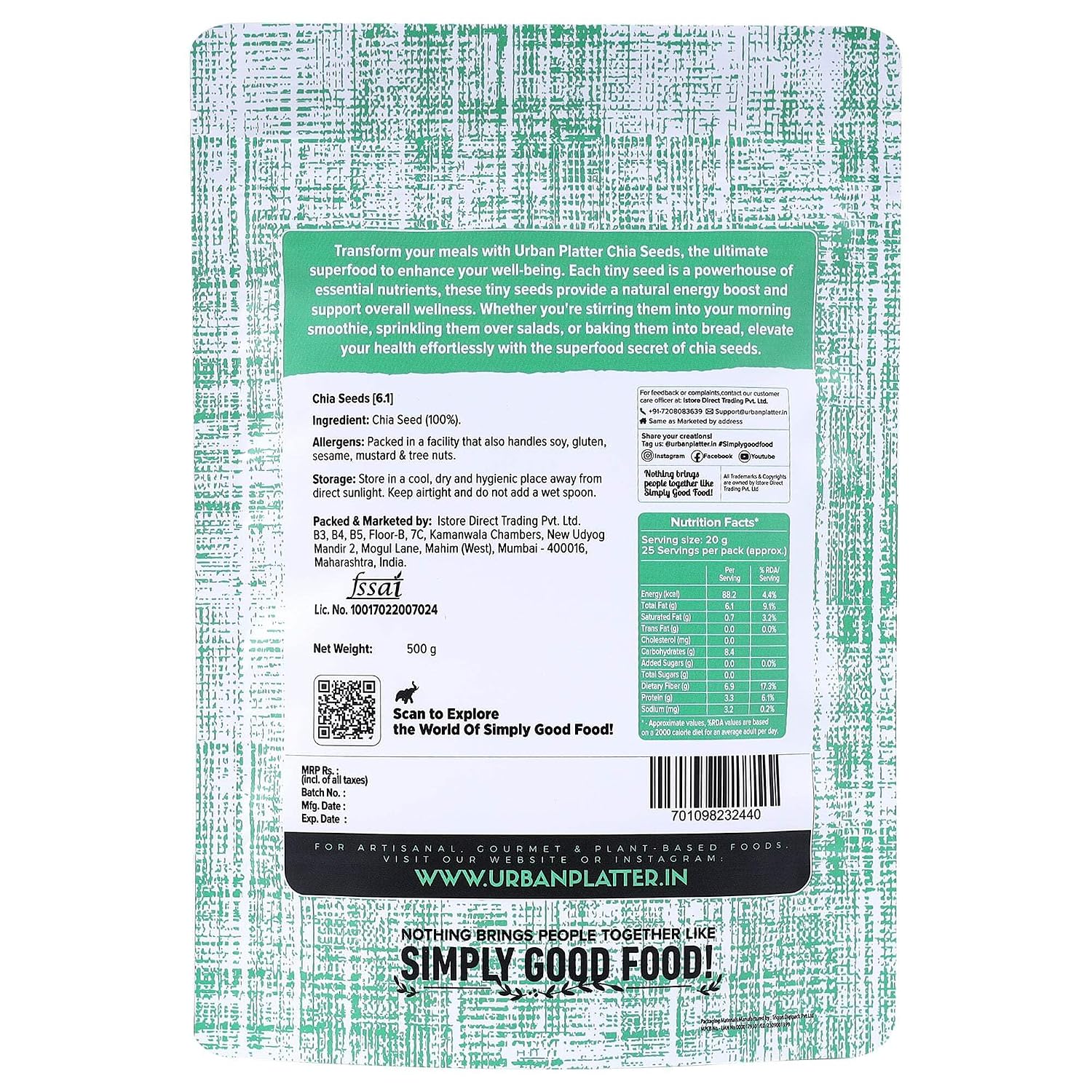 Urban Platter Black Chia Seeds, 500g (Rich in Omega-3, Fibre & Protein | Superfood)