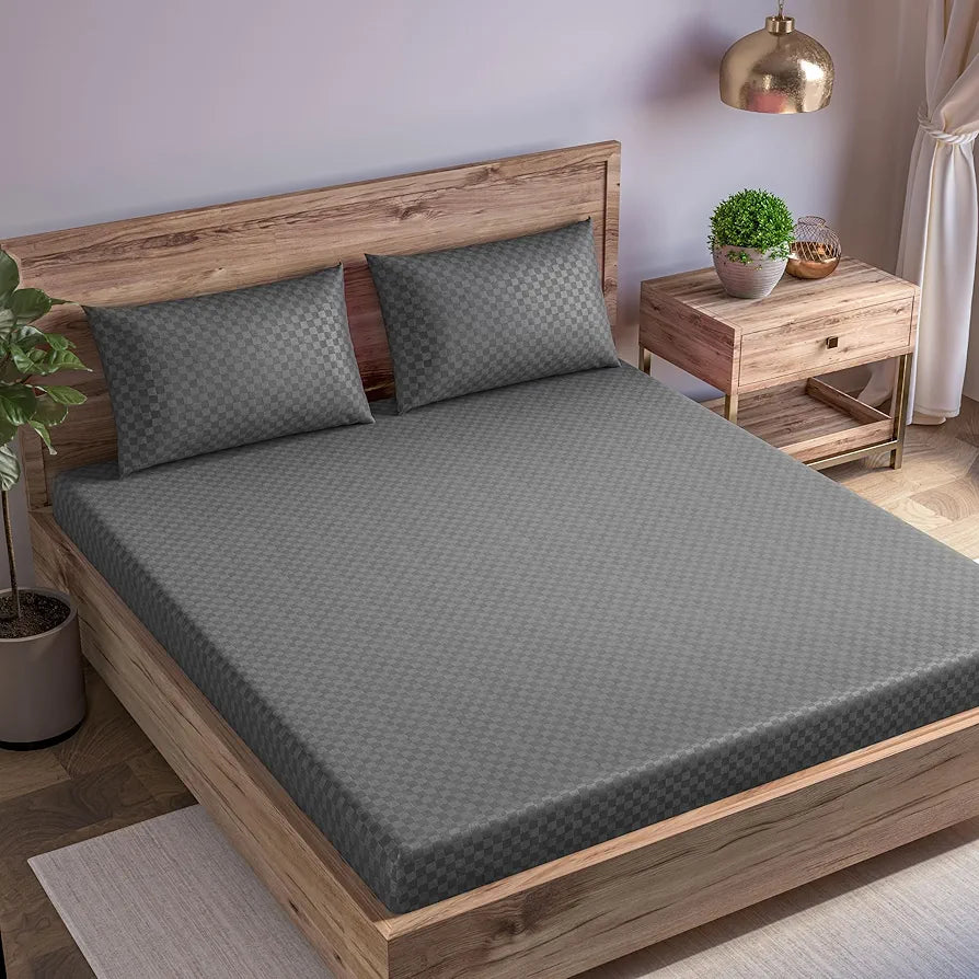Trance Home Linen Premium Skin Friendly 100% Cotton Jacquard Weave Fitted Bedsheet for King Size Bed with 2 Pillow Cover 300TC 78 x 72 InchesColour Dark Grey