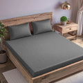 Trance Home Linen Premium Skin Friendly 100% Cotton Jacquard Weave Fitted Bedsheet for King Size Bed with 2 Pillow Cover 300TC 78 x 72 InchesColour Dark Grey