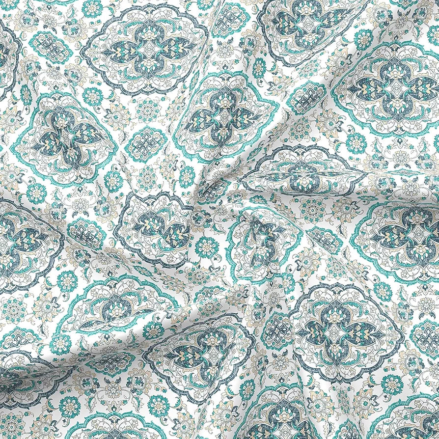 Layers Glory Cotton Bedsheet Set for All Seasons Lightweight 144 TC Queen Size Blue Water