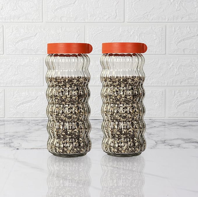 Femora Kitchen Storage Jars Clear Glass With Plastic Stackable Lid Jar | 1000 Ml | Pack of 4