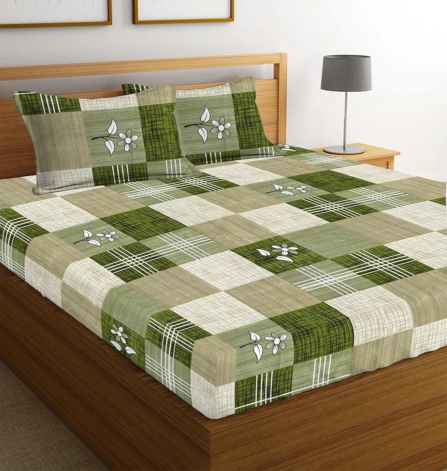 HomeKart Microfiber bedsheet for Double Bed with 2 Pillow Covers Breathable Wrinklefree and Soft Touch 144 TC Pattren Floral Light Green TC - 144 Floral Light Green