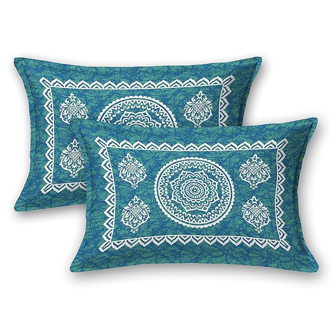 Colorish Cotton Blend Traditional Mandala Jaipuri Printed Bedsheet for Double Bed King Size With 2 Pillow Covers | Sea Green
