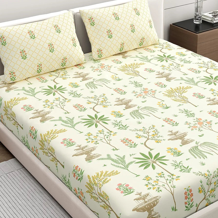 Dreamscape Cotton Value King Bedsheet with 2 Pillow Covers Macaroon