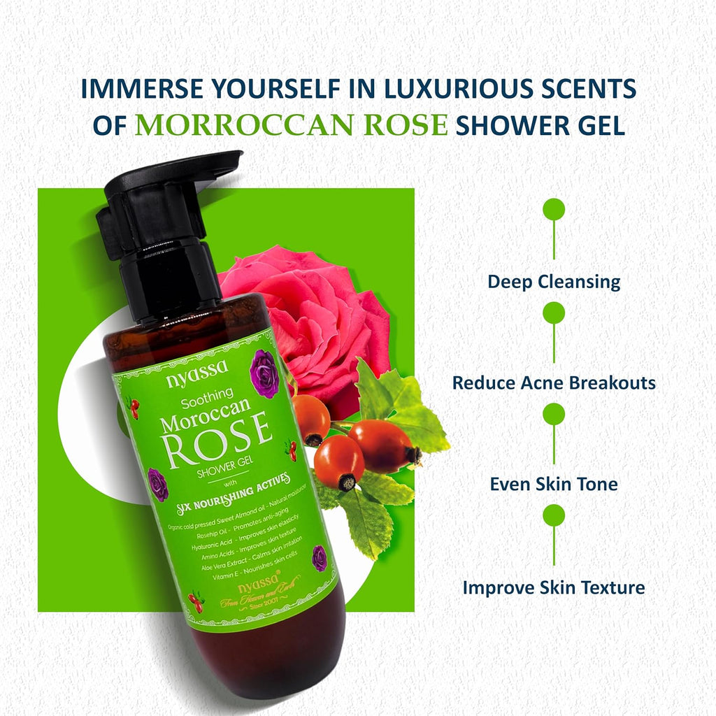 Nyassa Soothing Moroccan Rose Shower Gel With 6 Nourishing Actives - 210 Ml