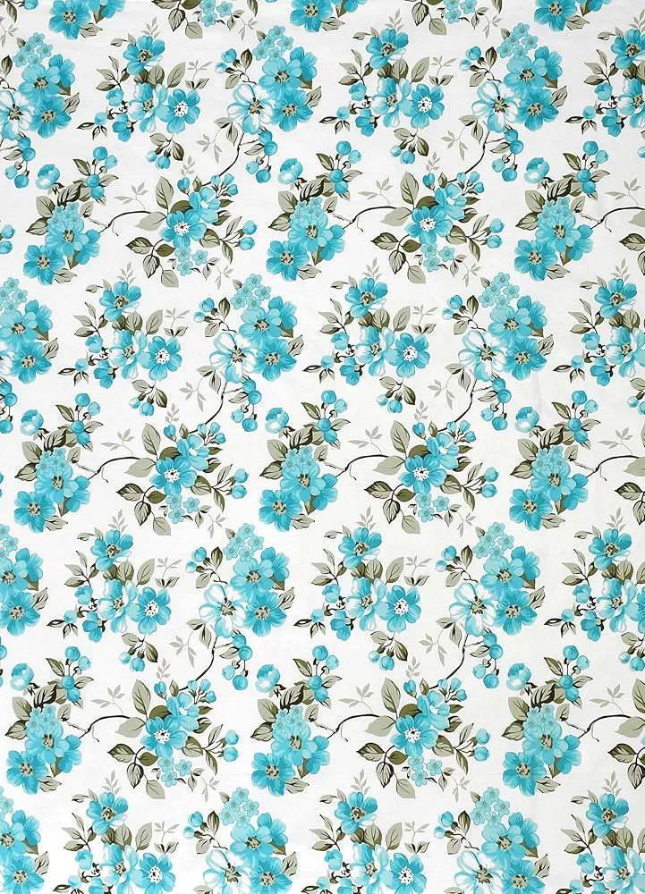 Homefab India 180 TC Microfiber Single BedSheet with 1 Pillow Cover Aqua White Floral