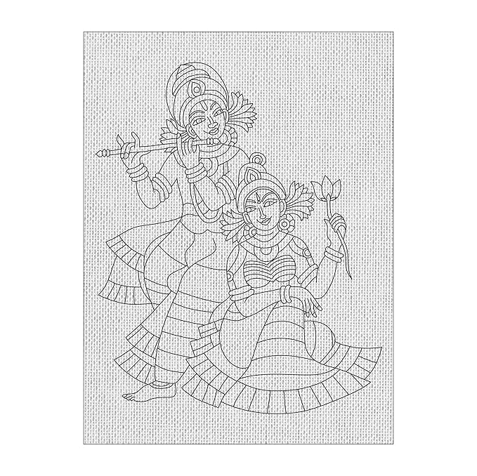 Hobby India Self Painting Radha & Krishna Canvas - Kalamkari Art | Pre-designed Canvas Board