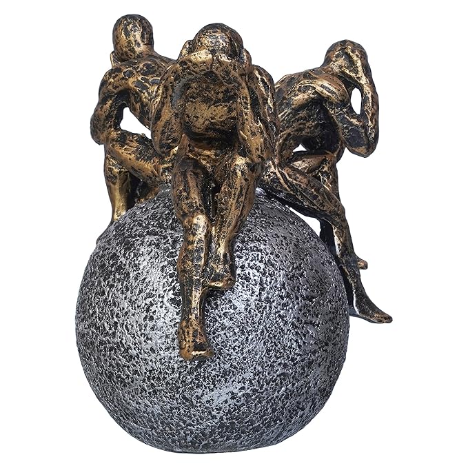 Ecraftindia 3 Man Group Sitting on Ball Human Figurine Showpiece for Home, Office, Table Decor