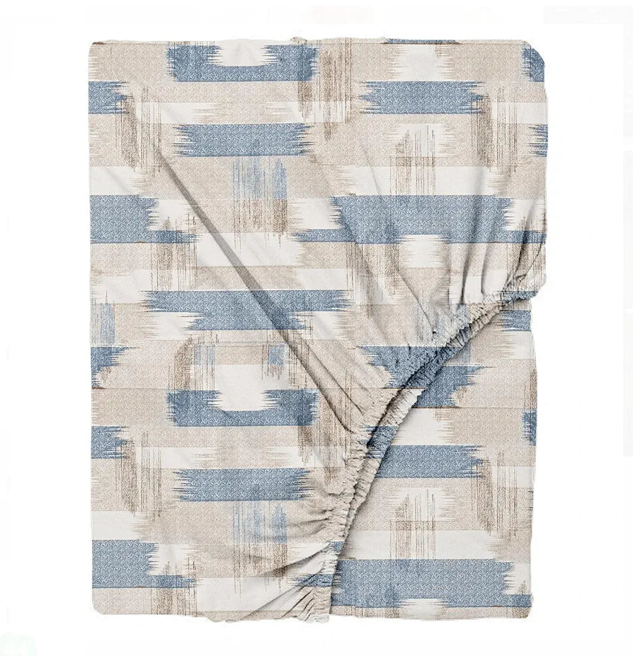 Trance Home Linen 100% Cotton 180 TC Bedsheet Queen Size Printed Fitted Bedspread with 2 Pillow Covers Colour Echo Blue