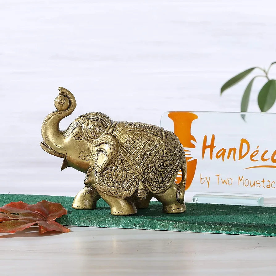 Two Moustaches Maharaja Elephant Design Brass Showpiece
