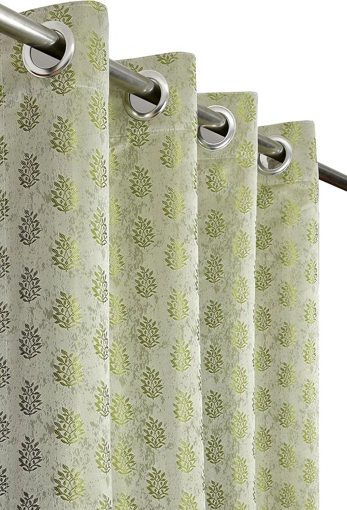 Purav Light Floral Design Jacquard Blackout Jute Curtains for Door 8 Feet 2 Piece Living Room Bedroom
