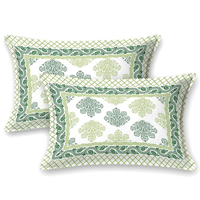 Colorish Jaipuri Traditional Floral Printed Cotton Blend Bed Sheet With 2 Pillow Covers | Pastel Green