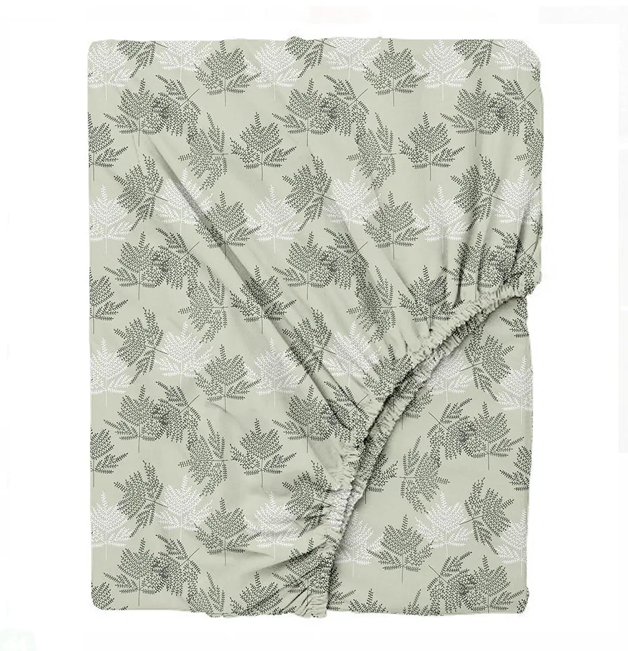 Trance Home Linen Pure 100% Cotton with 144 Thread Count gives an incredible smooth finish Elasticated Fitted Printed King Bedsheet with 2 Pillow Covers 144 tc Colour Ferns Paradise Green