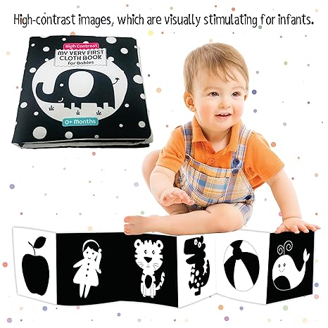 Popcorn Games & Puzzles My Very First Cloth Book for Infant Baby (High Contrast Black & White)