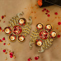 The Purple Tree Peacock Design Mini Urli Bowls with 4 Diyas  Urli Diyas Small Traditional Bowl Mini Urli Diya 2 pc