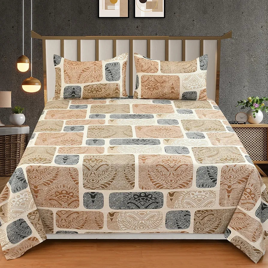 HomeKart Ultra Super Soft Pure Cotton Double Bedsheet with Two Pillow Covers for Your Bedroom Floral & Block Printed Premium Bedsheet Maroon & White
