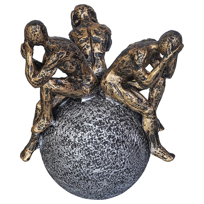 Ecraftindia 3 Man Group Sitting on Ball Human Figurine Showpiece for Home, Office, Table Decor