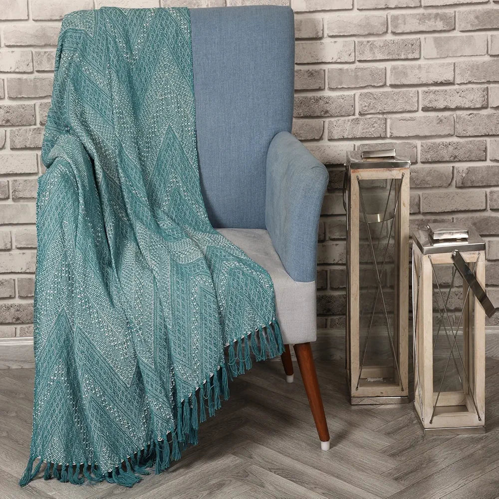 Sashaa World Cotton Jewels of India Throw Colour Blue