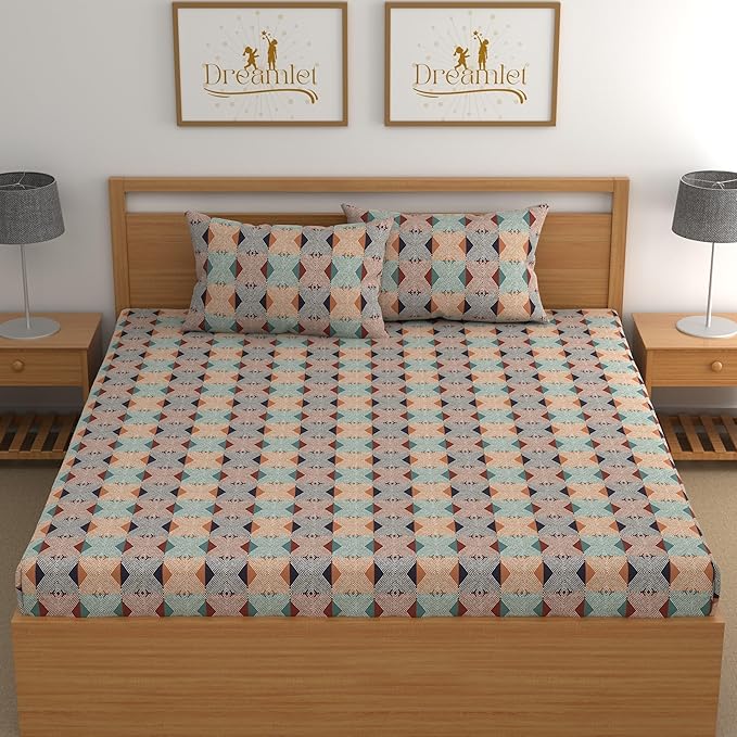 Dreamlet Bedsheet for Double Bed | 180tc Glace Cotton Bedsheet With 2 Pillow Covers | Orange
