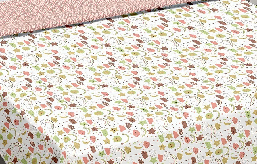 Trance Home Linen 150 GSM Pure Cotton Reversible Dohar Single Bed Size Ac Blanket Comforter Soft Light-Weight Bed Blanket 56 X 88 Inch Colour Summer Dreams Peach