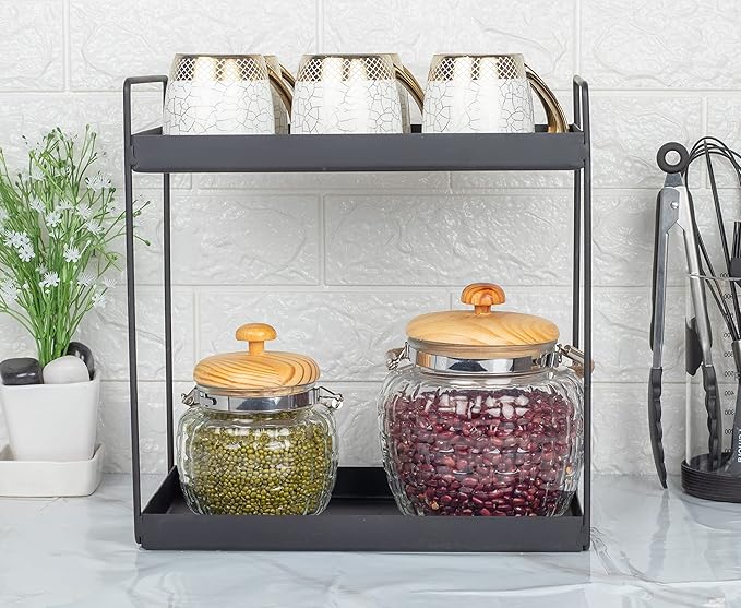 Femora Kitchen Storage Jars Embossed Glass Jar With Wooden Lid & Jute Chain Air Tight Jar | 1500 Ml