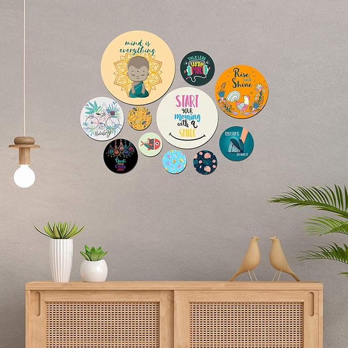 Artvibes Designer Mdf Wooden Wall Hanging for Home Decoration | Pack of 11 Pieces
