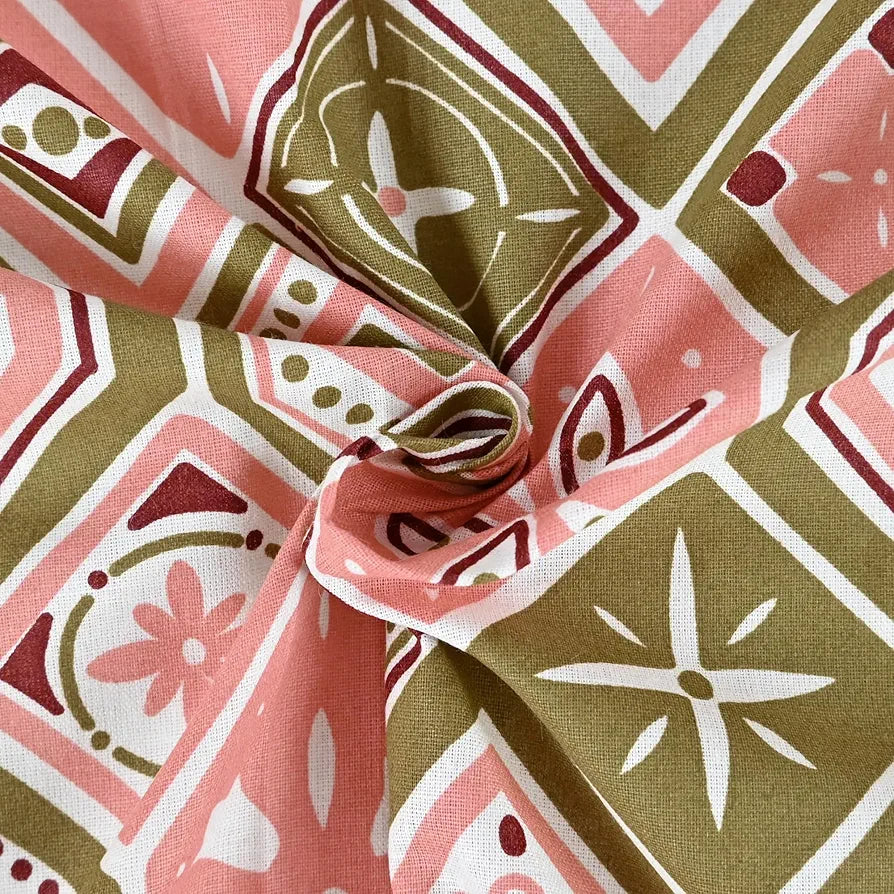 Divine Casa 144 TC Pure Cotton Double Bedsheet with 2 Pillow Covers Geo Nordic Hexa Colour Mustard Rose Pink